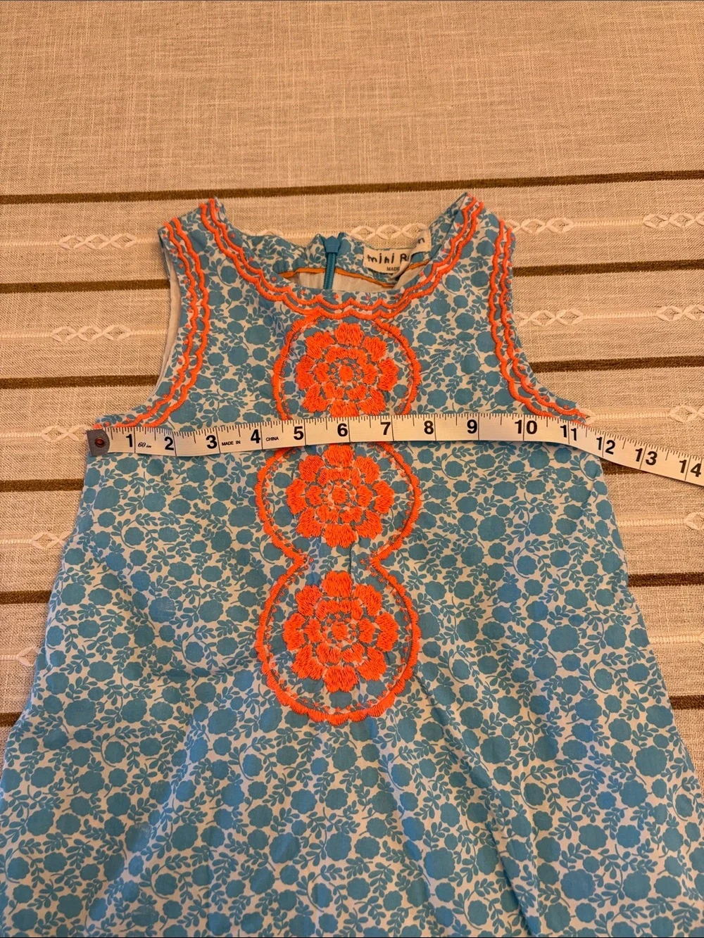 Mini Boden Blue Floral Dress with Coral Embroidery
